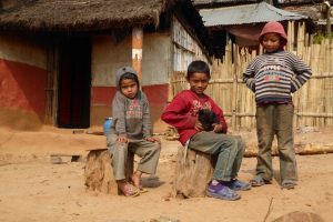 Friendly children on village walk