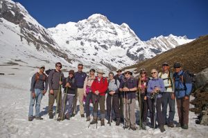 Descent from Annapurna Base Camp, Annapurna South behind. Image by M Robertson