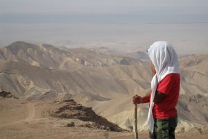 On trek, view across to Megev Desert