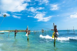 Traditional Sri Lankan fishermen on the coast