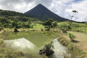 Lake with view of Arenal Volcano at Arenal 1968 Park near La Fortuna