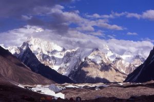 Camp at Gore II, spectacular views of Gasherbrum IV and Concordia. Image by J Turner