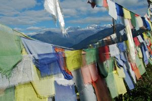 Prayer flag surrounding Peace Pagoda, Seramathang. Image by P Smith