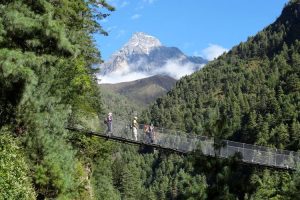 Suspension bridge crossing over Dudh Kosi River. Image by R Warrick