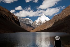 Jichu Drake glacial lake above Chomolhari Base Camp